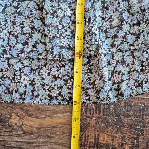 Maje Renaza Floral Sheer Chiffon Tiered Midi Dress Long Sleeve Metallic Blue - Picture 15 of 16